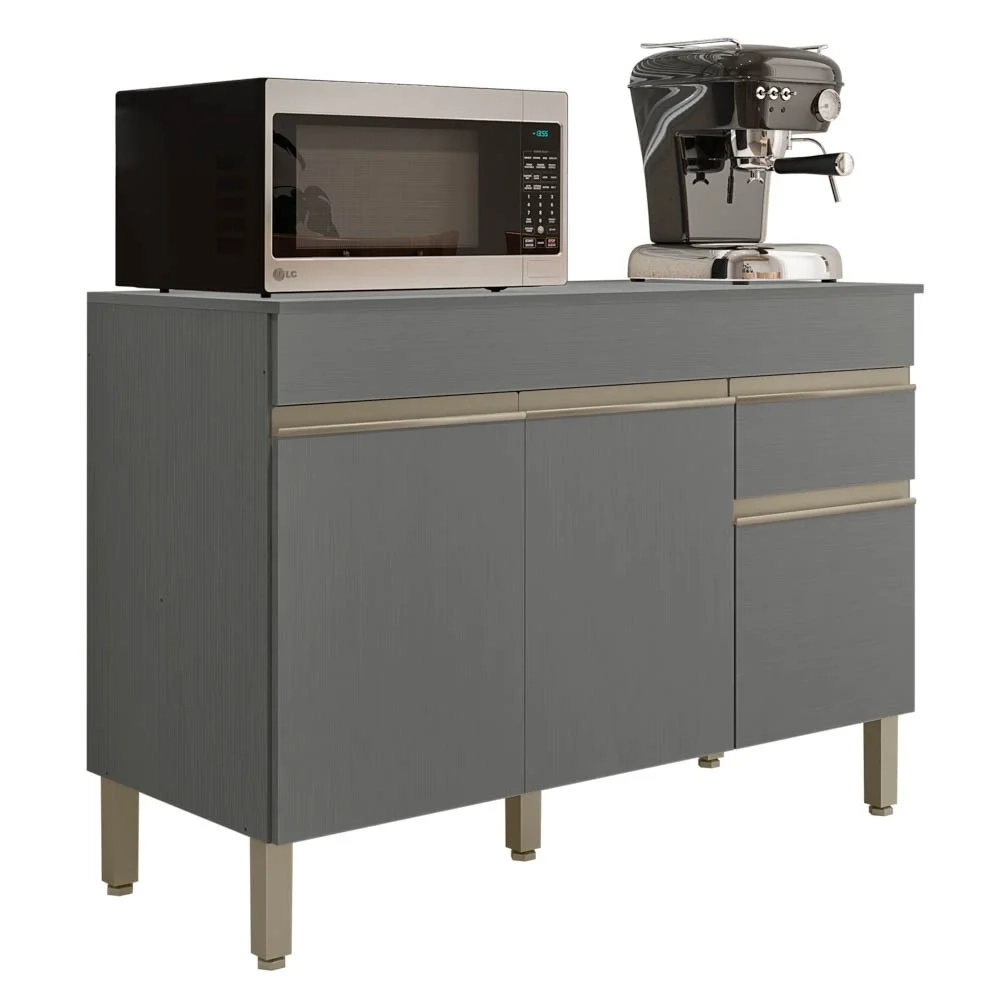 Balcão Gabinete para Pia com Tampo 120cm Lina Z06 Gris - Mpozenato