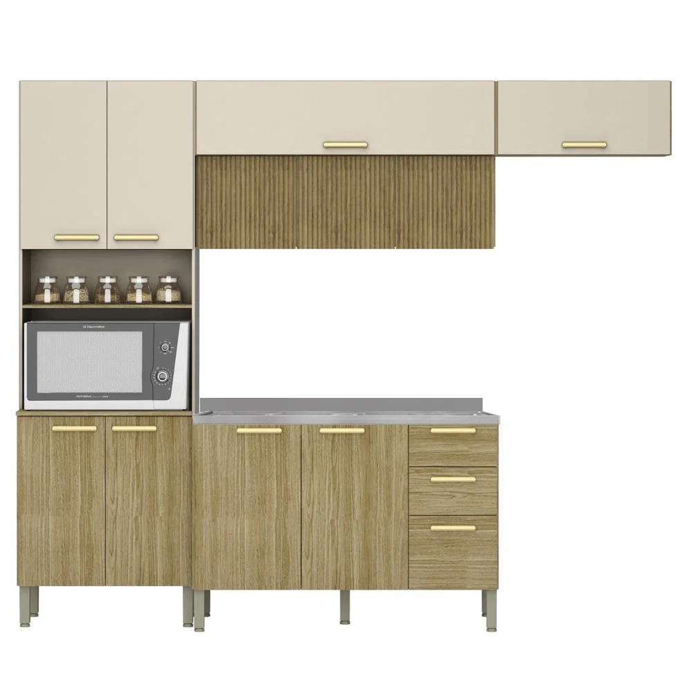 Armário de Cozinha 5 Peças Urban02 Balcão com Pia 120cm Z06 Freijó/Vanilla - Mpozenato