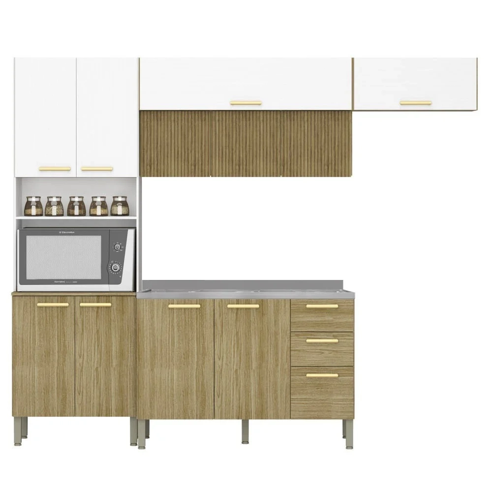 Armário de Cozinha 5 Peças Urban02 Balcão com Pia 120cm Z06 Freijó/Supremo - Mpozenato