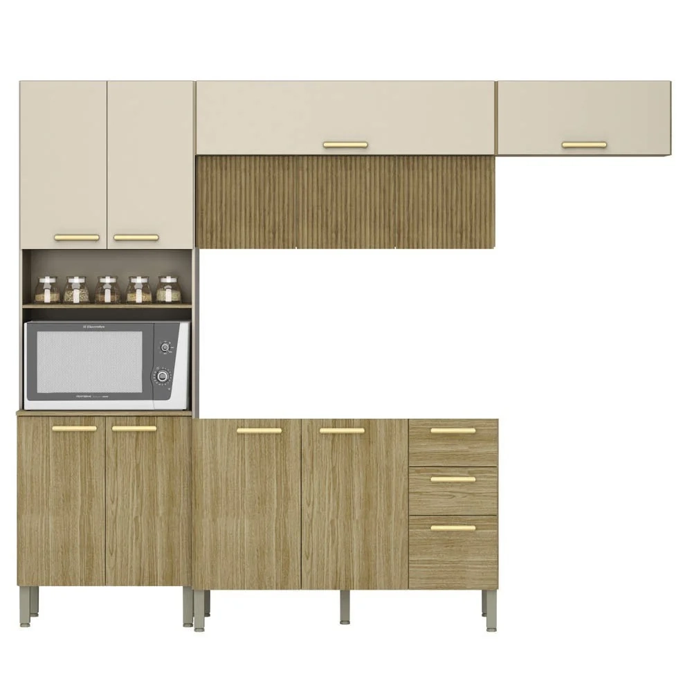 Armário de Cozinha 5 Peças Urban04 Balcão sem Tampo 120cm Z06 Freijó/Vanilla - Mpozenato