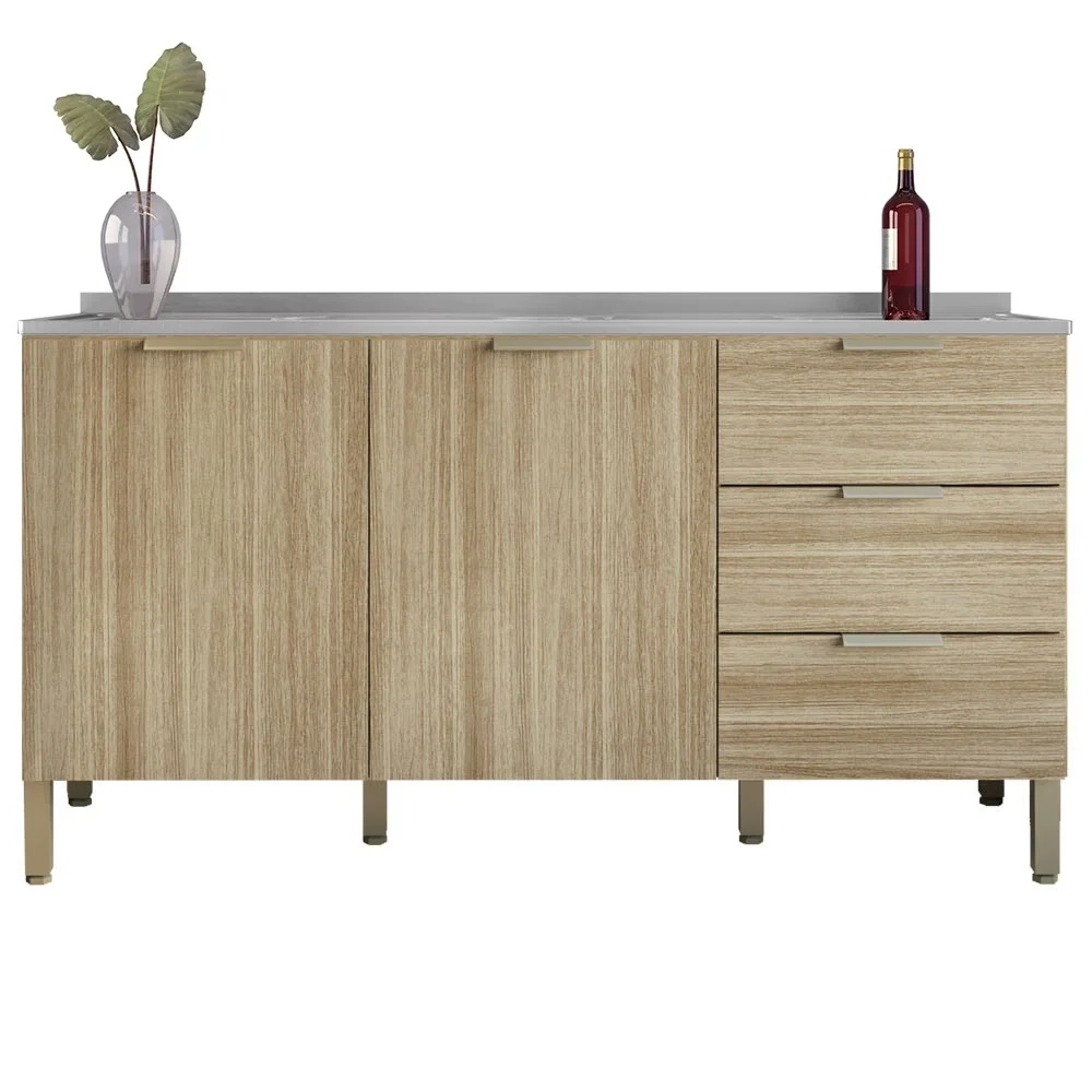 Balcão Gabinete com Pia Inox 160cm Charm Z06 Freijó - Mpozenato