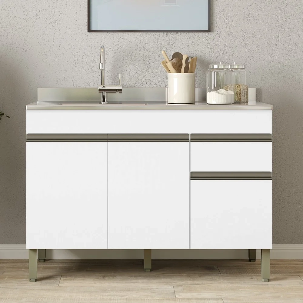 Balcão Gabinete 3 Portas com Pia 150cm Lina Z06 Supremo - Mpozenato