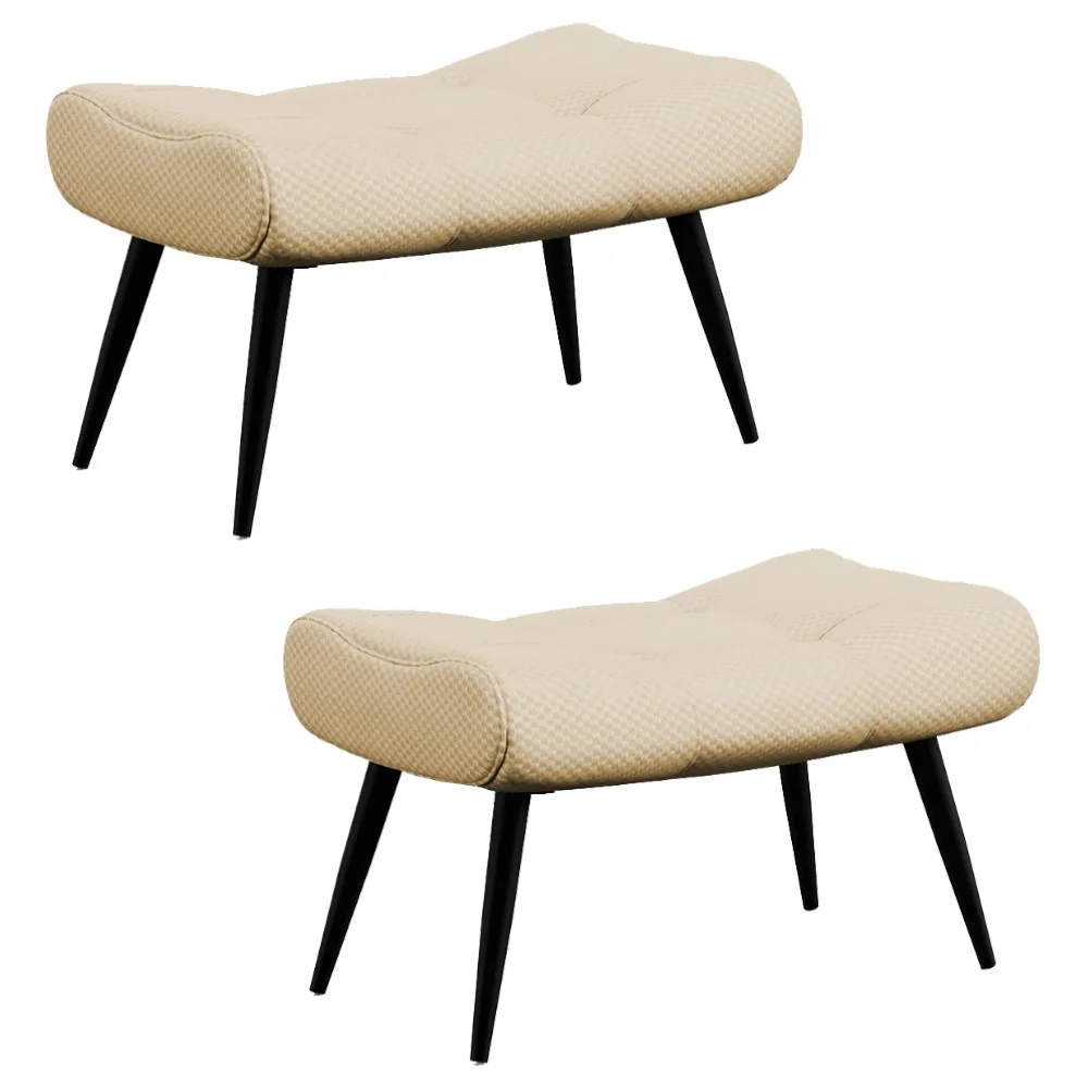 Kit 2 Puffs Decorativos Para Sala de Estar Pés Palito Lord Veludo Luxo Off White - Ibiza