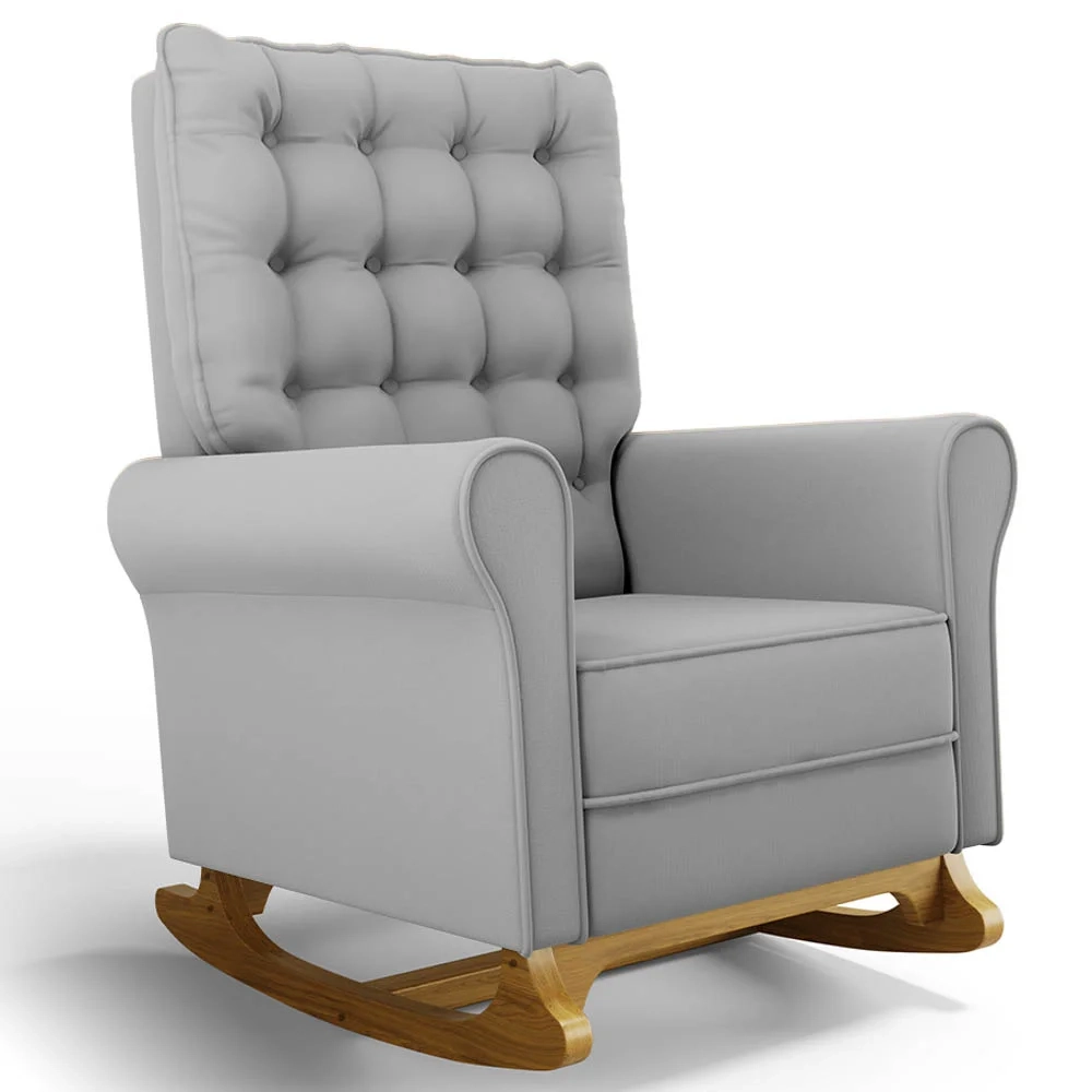Poltrona de Amamentação e Descanso Base Madeira Balanço Brenda G05 Veludo Cinza - Mpozenato