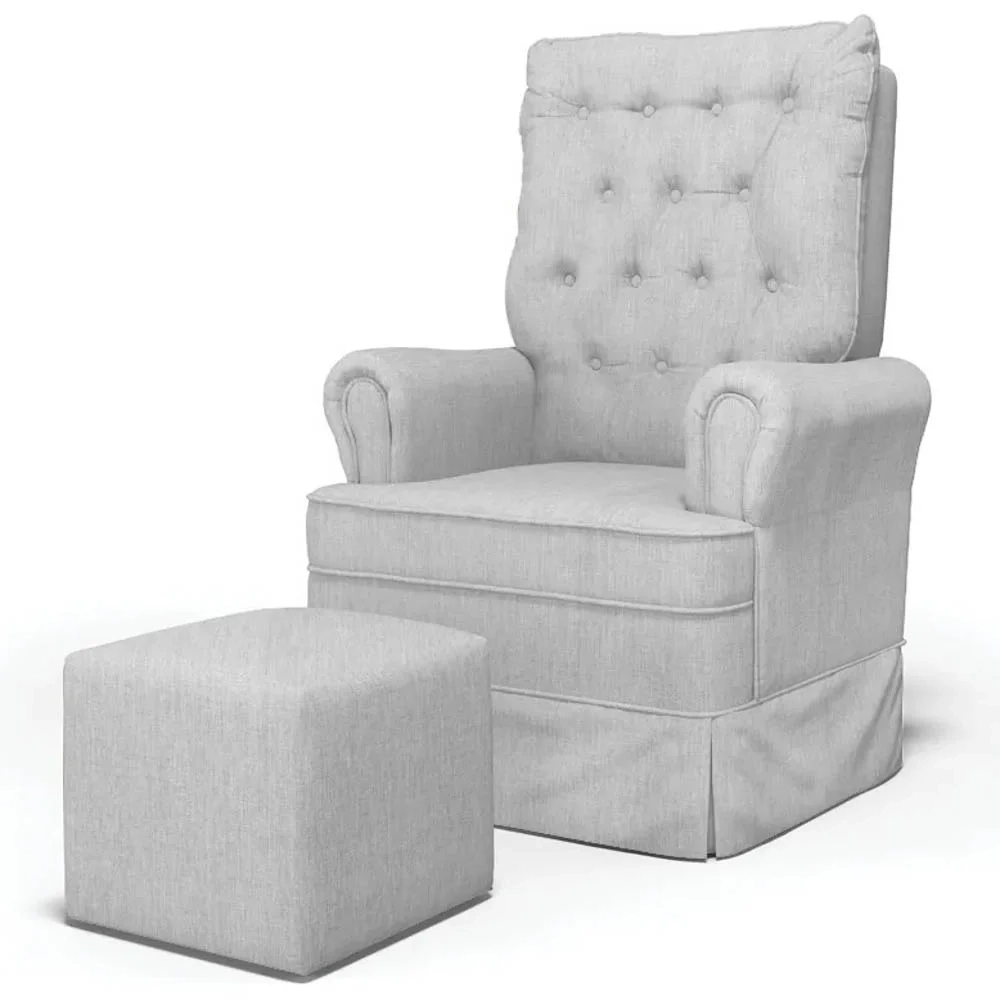 Poltrona de Amamentação e Descanso com Balanço e Puff Laís G05 Linho Cinza Claro - Mpozenato