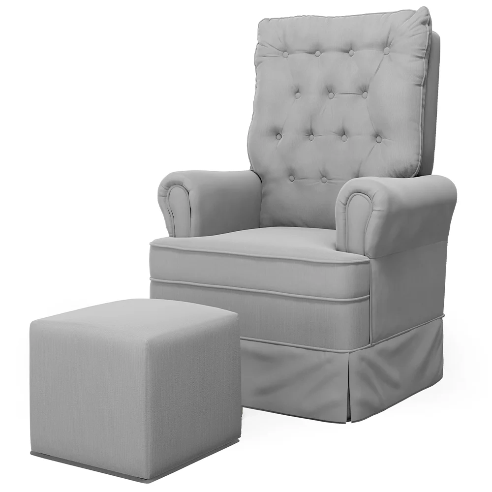 Poltrona de Amamentação e Descanso com Balanço e Puff Laís G05 Veludo Cinza - Mpozenato