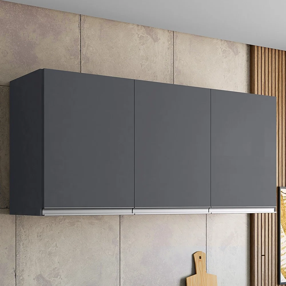 Armário Aéreo 120cm 3 Portas Andréia Cinza - AJL Móveis