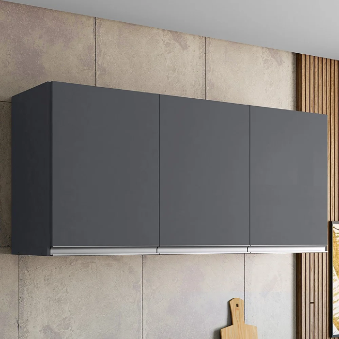 Armário Aéreo 120cm 3 Portas Andréia Cinza - AJL Móveis