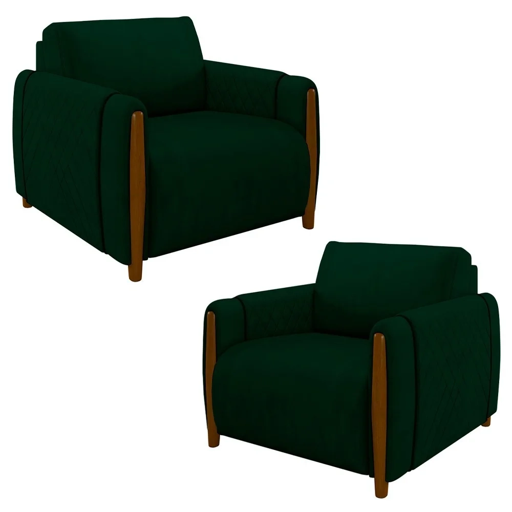 Kit 2 Poltronas Decorativas para Sala de Estar 98cm Amaranto Z32 Veludo Verde - Mpozenato