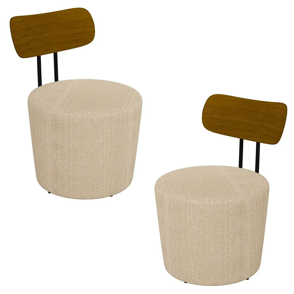 Kit 2 Poltronas Decorativas Redondas 53cm Le Moon Z32 Linho Champanhe - Mpozenato