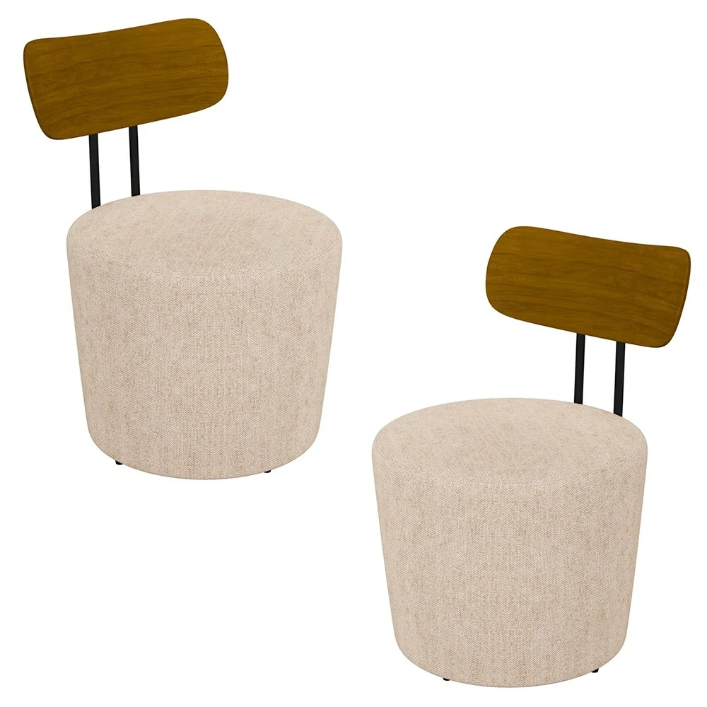 Kit 2 Poltronas Decorativas Redondas 53cm Le Moon Z32 Linho Cru - Mpozenato