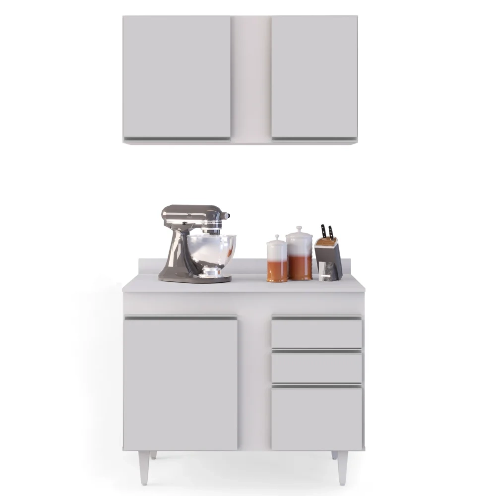 Armário Aéreo Indiana e Balcão Gabinete 100cm Luziania Branco - Lumil Móveis