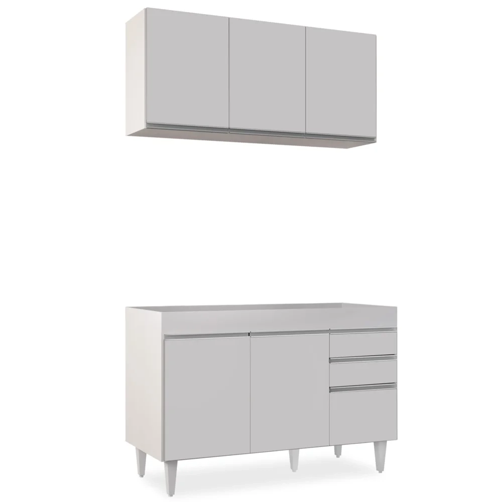 Armário Aéreo Virgínia e Balcão Para Pia 120cm Michigan Branco - Lumil Móveis