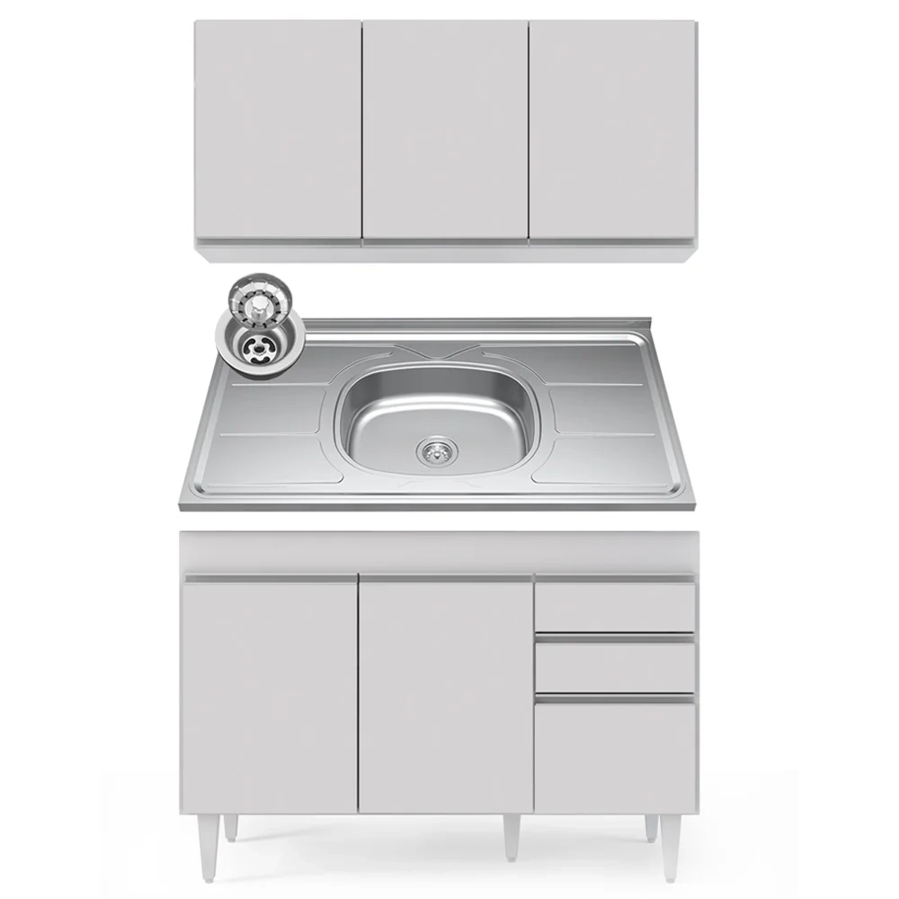 Armário Aéreo Virgínia e Balcão Com Pia 120cm Michigan Branco - Lumil Móveis