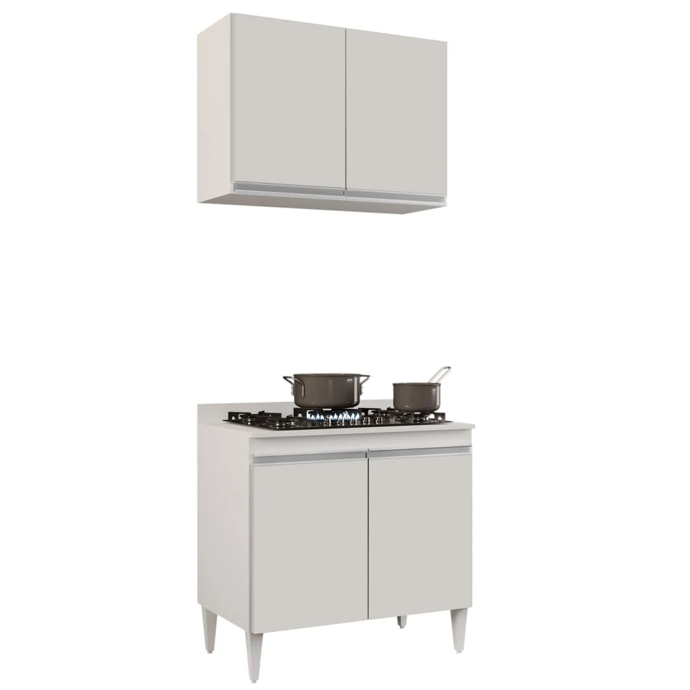 Armário Aéreo Califórnia e Balcão Para Cooktop Flórida Branco - Lumil Móveis