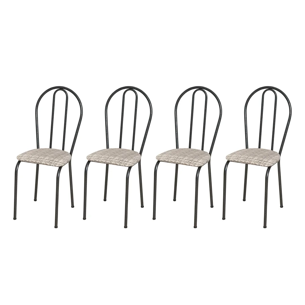 Kit 4 Cadeiras 004 Cromo Preto/Rattan - Artefamol