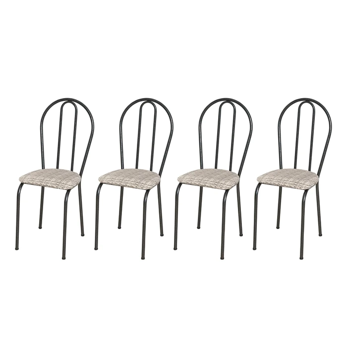 Kit 4 Cadeiras 004 Cromo Preto/Rattan - Artefamol