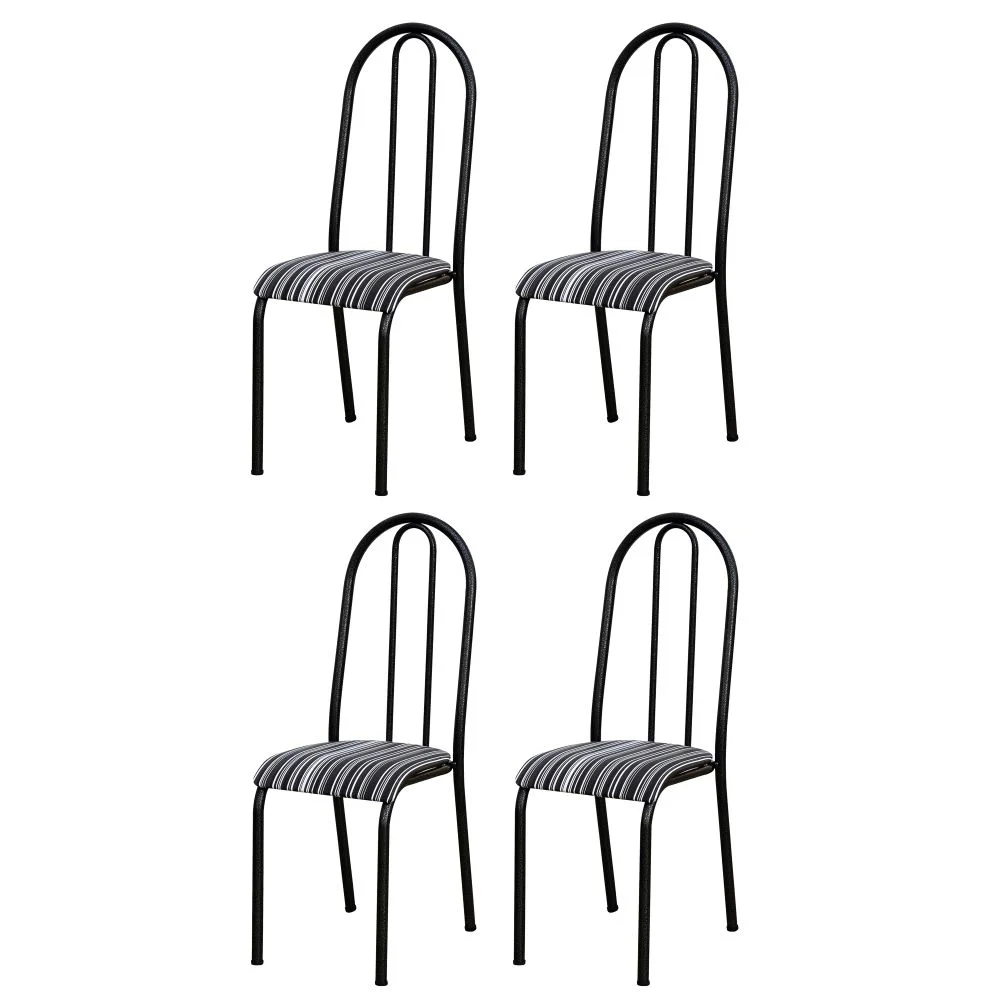 Kit 4 Cadeiras 056 América Cromo Preto/Listrado - Artefamol