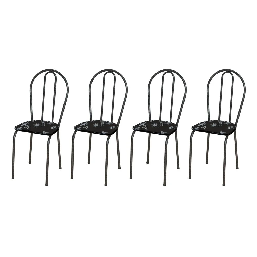 Kit 4 Cadeiras 004 Cromo Preto/Florido - Artefamol