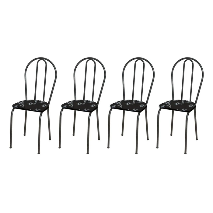Kit 4 Cadeiras 004 Cromo Preto/Florido - Artefamol