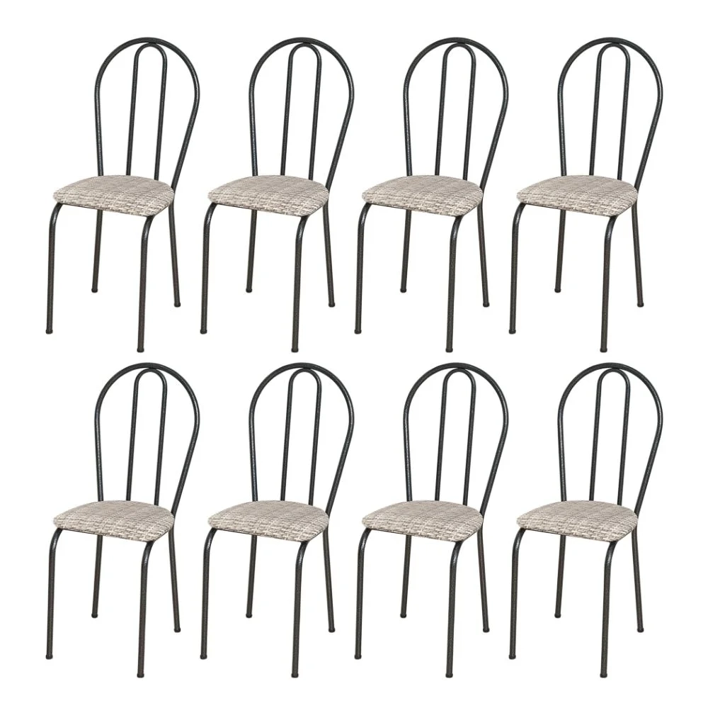 Kit 8 Cadeiras 004 Cromo Preto/Rattan - Artefamol
