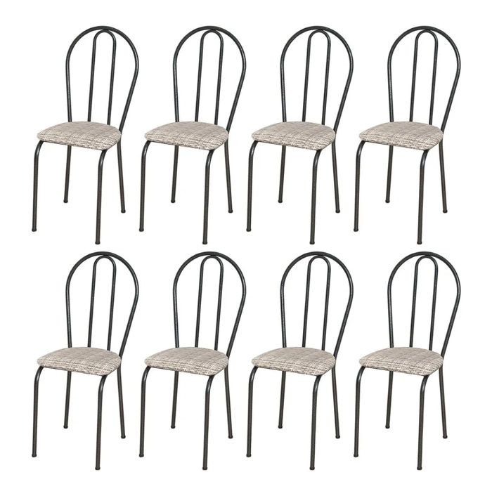 Kit 8 Cadeiras 004 Cromo Preto/Rattan - Artefamol