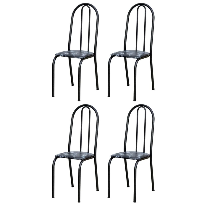 Kit 4 Cadeiras 050 América Cromo Preto/Florido - Artefamol