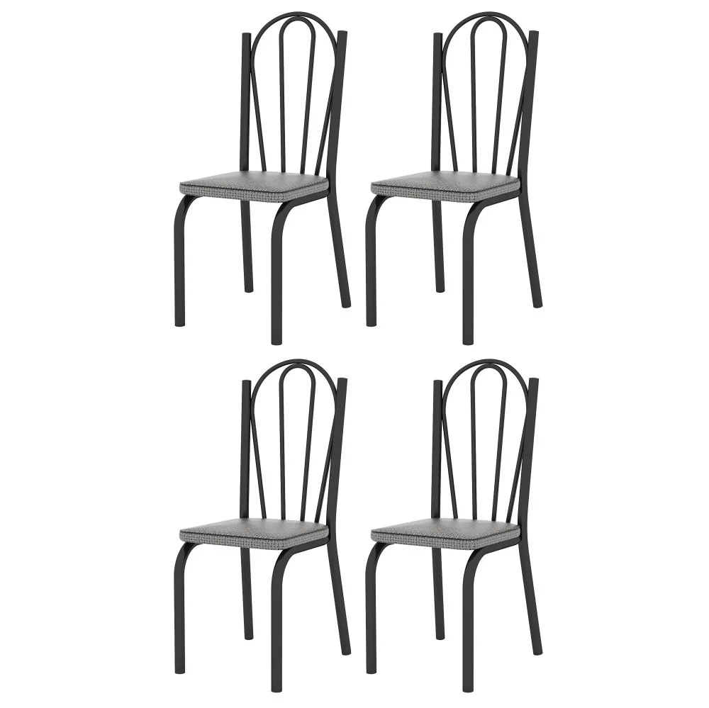 Kit 4 Cadeiras 121 Europa Preto/Platina - Artefamol
