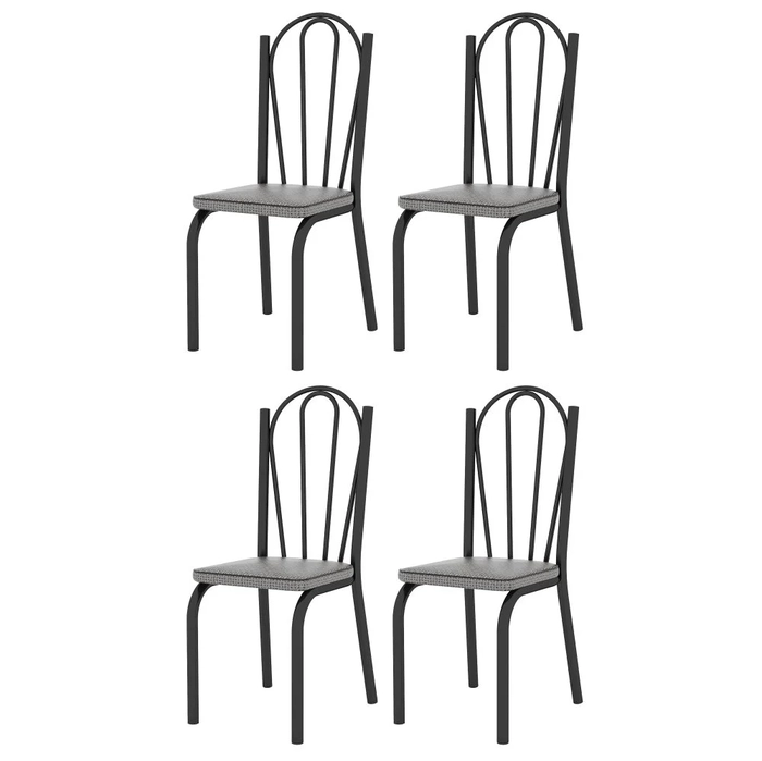 Kit 4 Cadeiras 121 Europa Preto/Platina - Artefamol