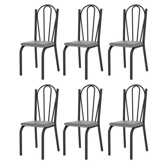 Kit 6 Cadeiras 121 Europa Preto/Platina - Artefamol