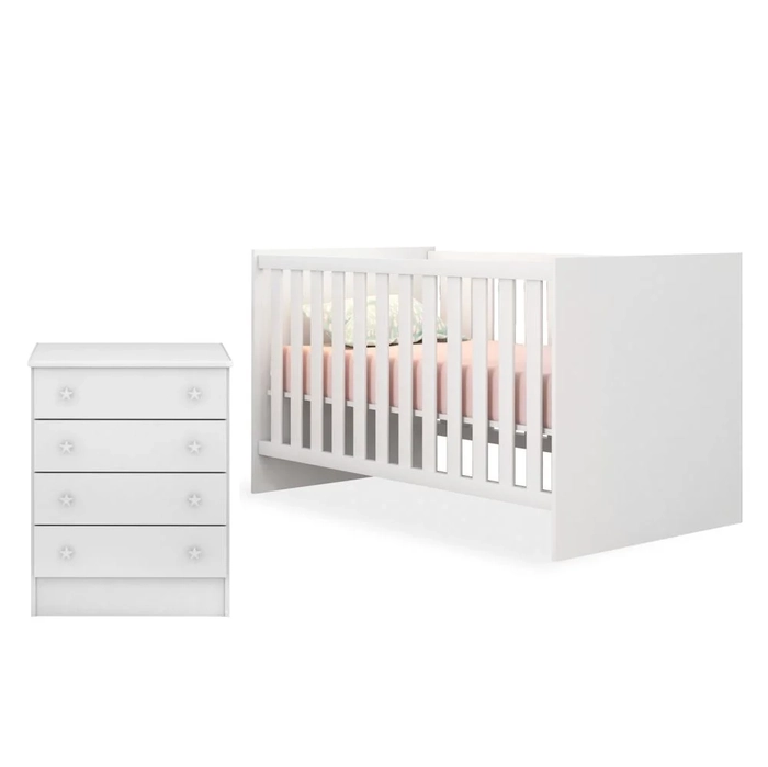 Berço Americano Mini Cama e Cômoda 64cm Doce Sonho Branco - Qmovi