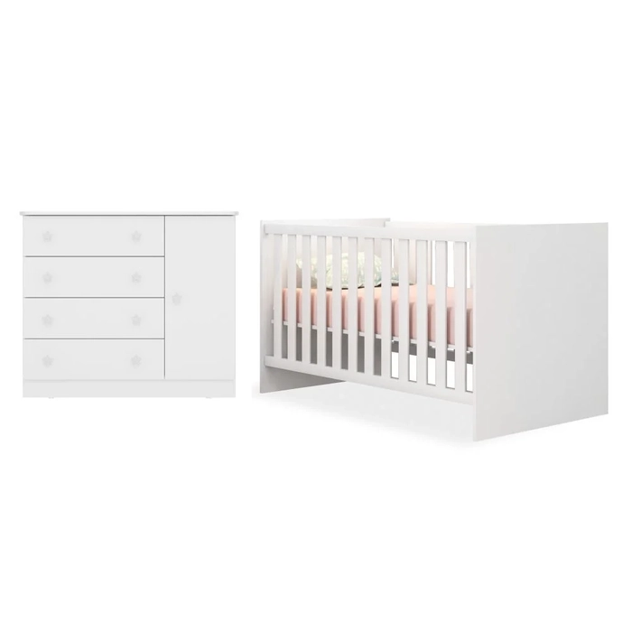 Berço Americano Mini Cama e Cômoda Com Porta Doce Sonho Branco - Qmovi