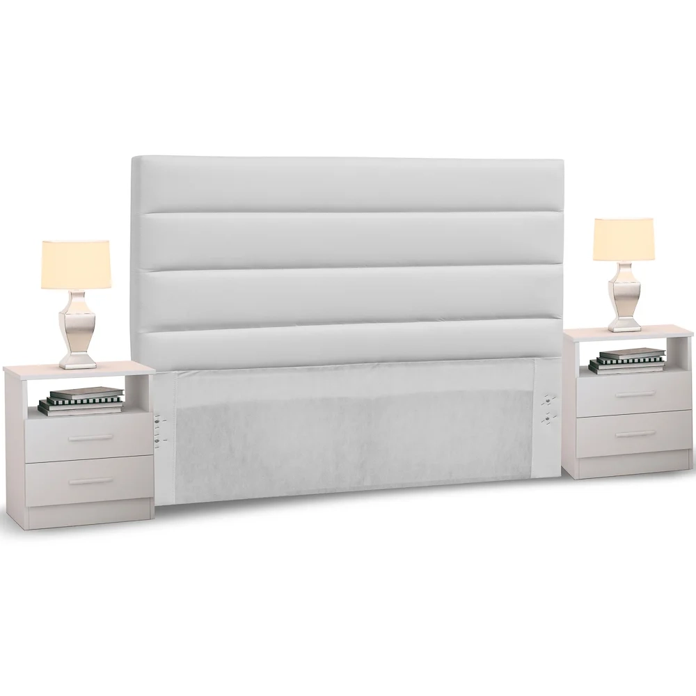 Cabeceira Cama Box Casal 140cm Greta Corano Branco e 2 Mesas de Cabeceira Flex Branco - Mpozenato