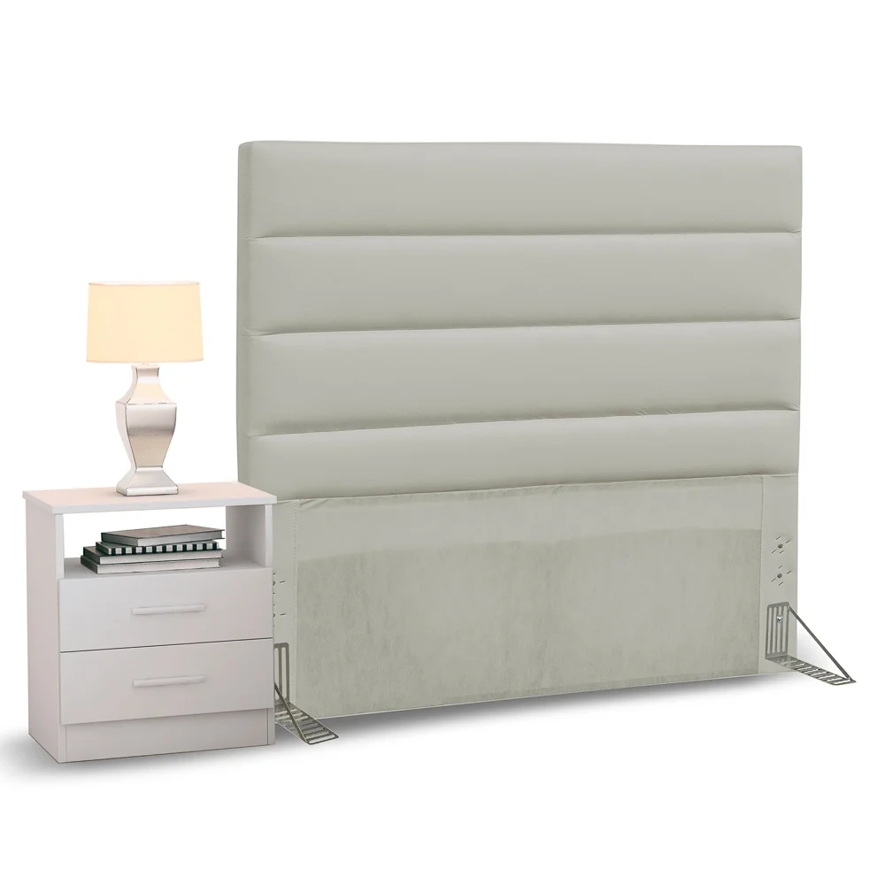 Cabeceira Cama Box Solteiro 90cm Greta Corano Bege e 1 Mesa de Cabeceira Flex Branco - Mpozenato