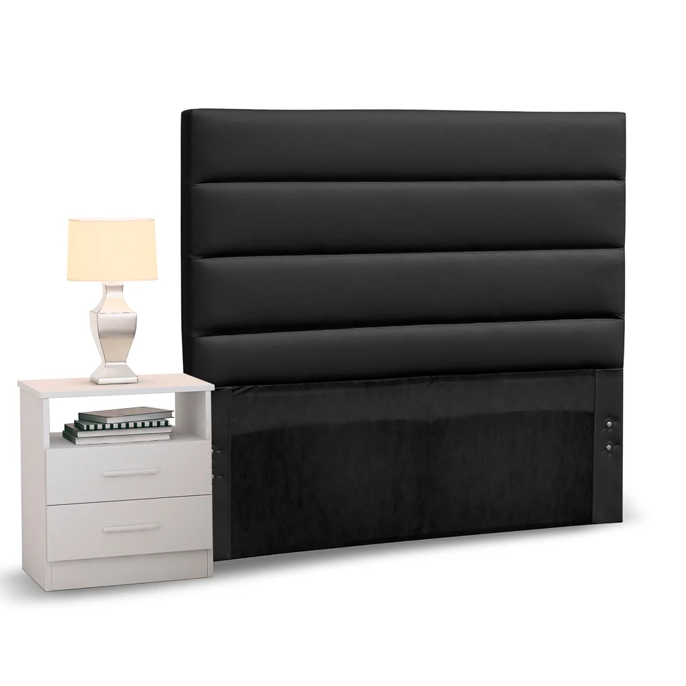 Cabeceira Cama Box Solteiro 90cm Greta Corano Preto e 1 Mesa de Cabeceira Flex Branco - Mpozenato