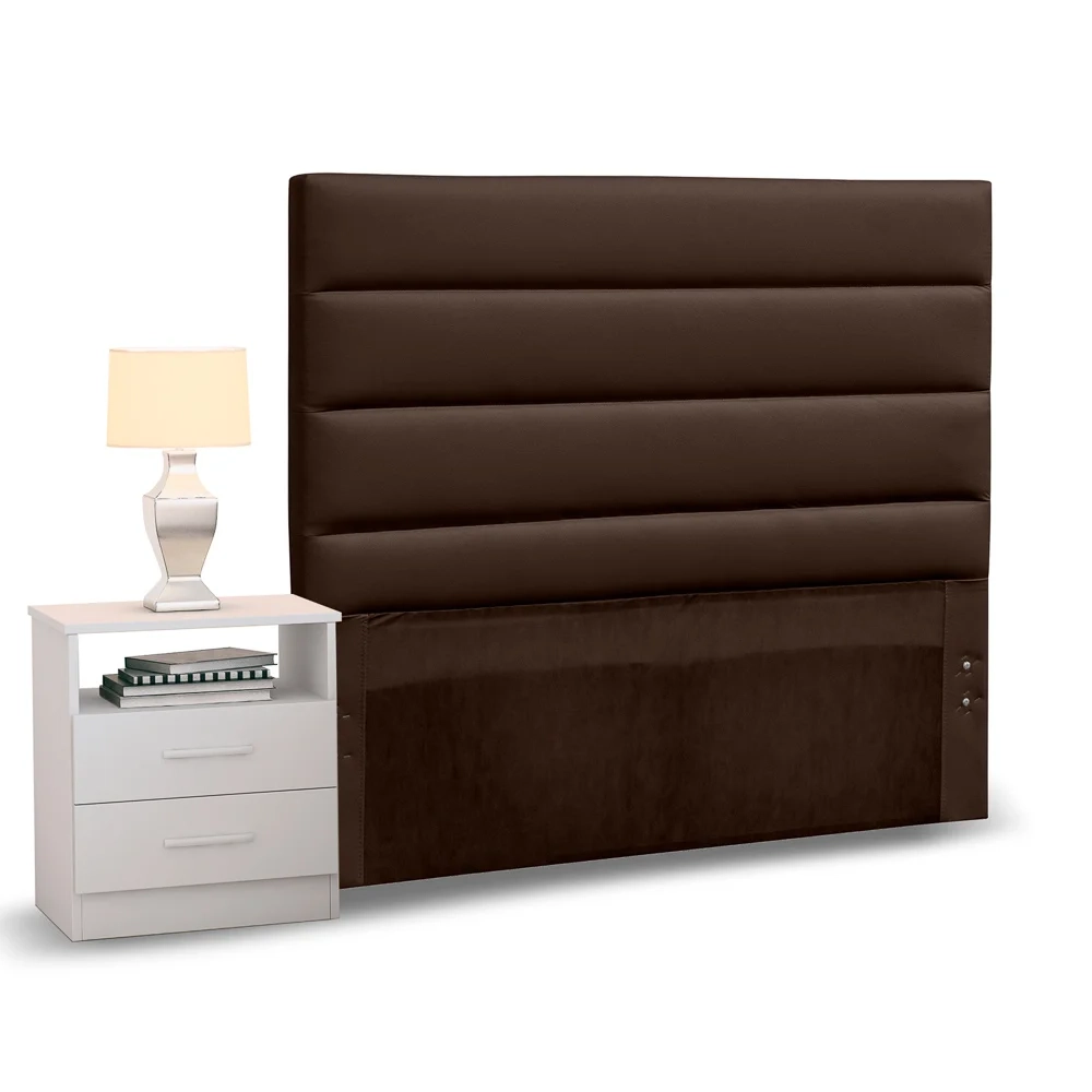 Cabeceira Cama Box Solteiro 90cm Greta Corano Marrom e 1 Mesa de Cabeceira Flex Branco - Mpozenato