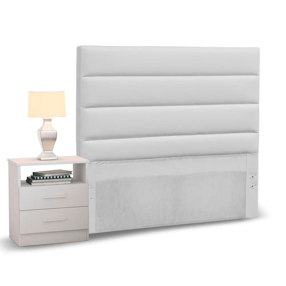 Cabeceira Cama Box Solteiro 90cm Greta Corano Branco e 1 Mesa de Cabeceira Flex Branco - Mpozenato
