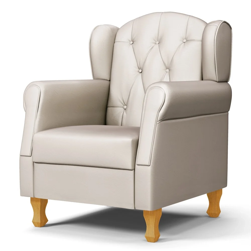 Poltrona de Amamentação com Pés de Madeira Lucy Z39 Sintético Bege - Mpozenato