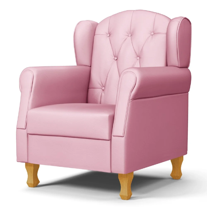 Poltrona de Amamentação com Pés de Madeira Lucy Z39 Sintético Rosa - Mpozenato