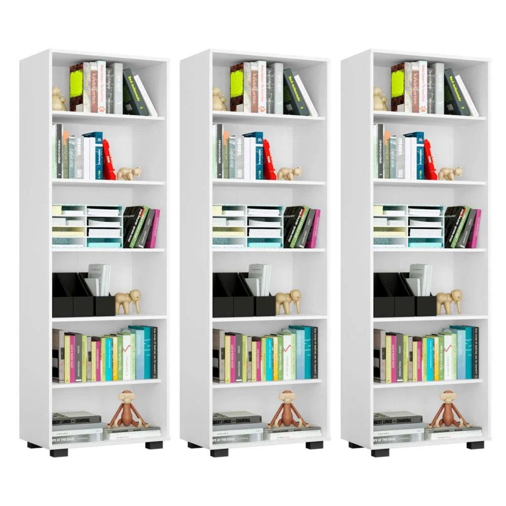 Kit 3 Estantes Livreiro 6 Prateleiras Office Branco - Móveis Leão