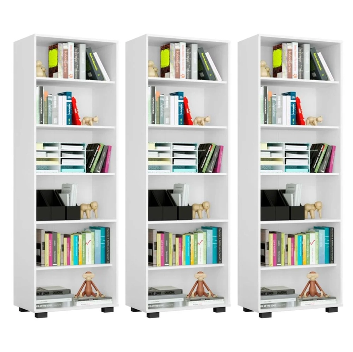 Kit 3 Estantes Livreiro 6 Prateleiras Office Branco - Móveis Leão