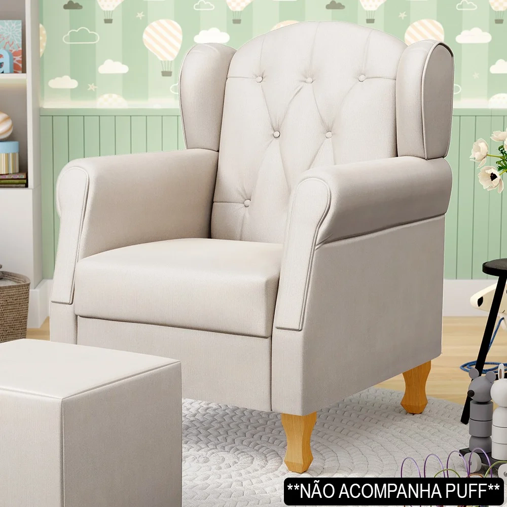 Poltrona de Amamentação com Pés de Madeira Lucy Z39 Suede Bege - Mpozenato