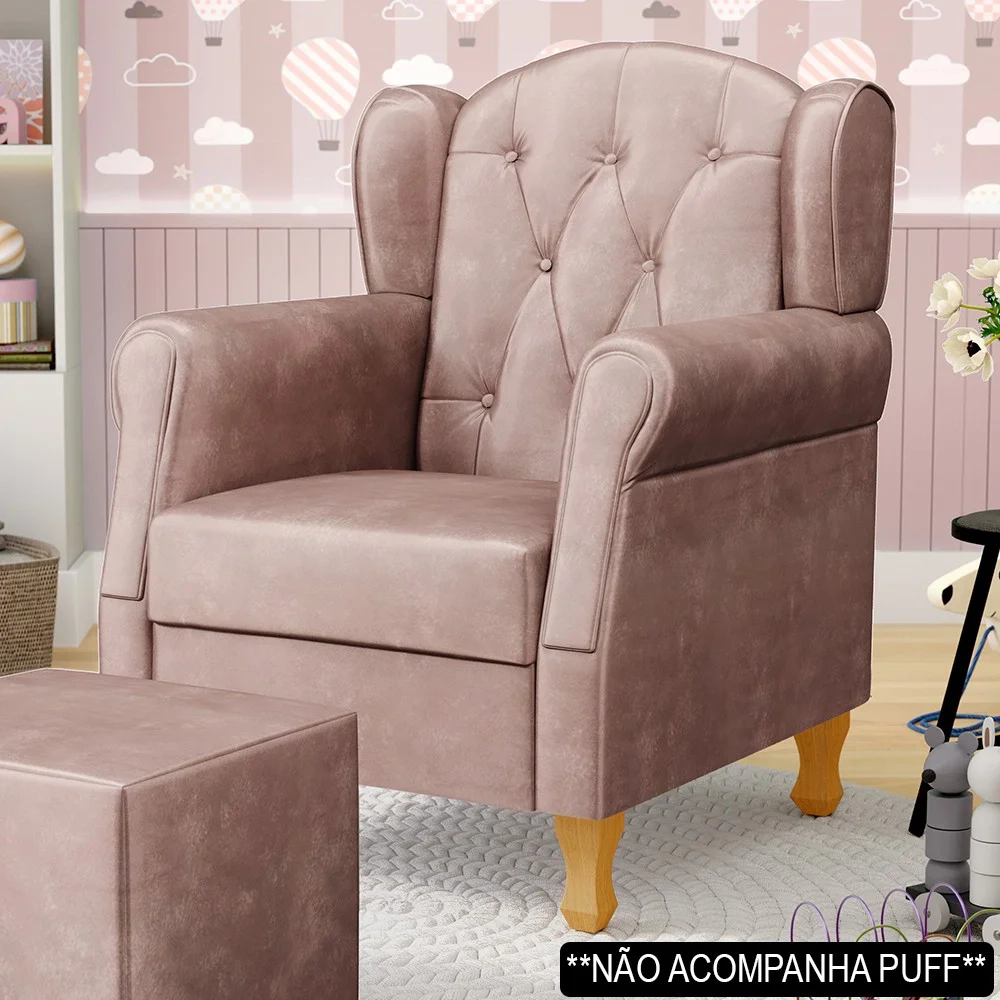 Poltrona de Amamentação com Pés de Madeira Lucy Z39 Veludo Rosê - Mpozenato