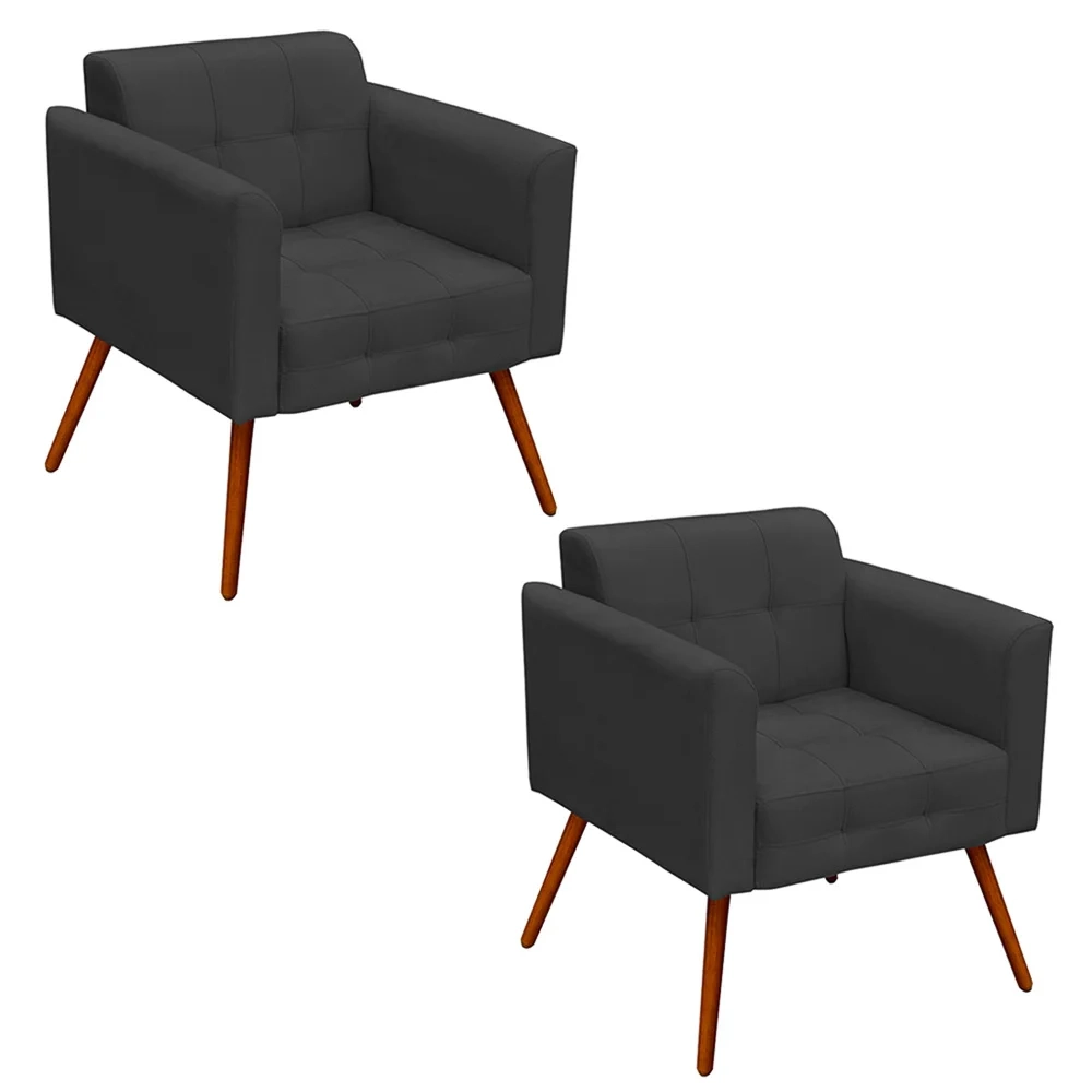 Kit 2 Poltronas Decorativas Pés Palito Ana Suede Grafite - Ibiza