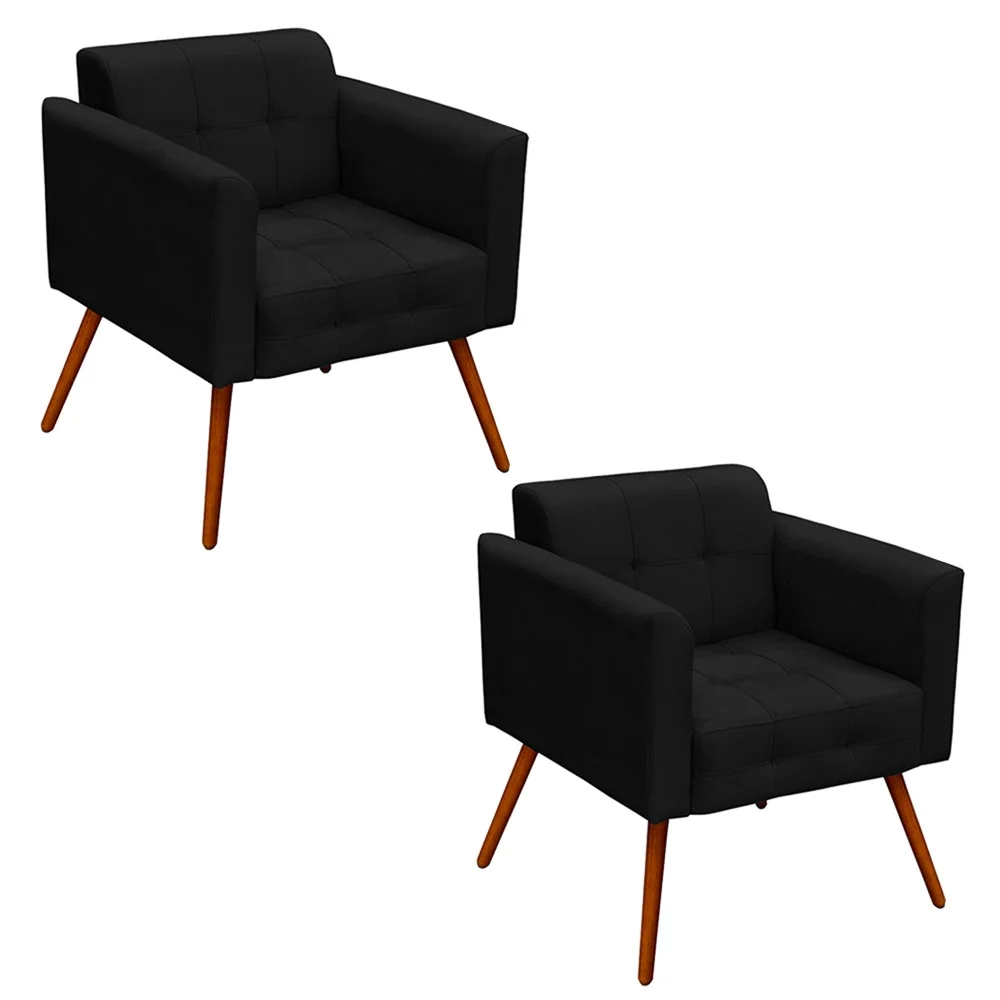 Kit 2 Poltronas Decorativas Pés Palito Ana Suede Preto - Ibiza