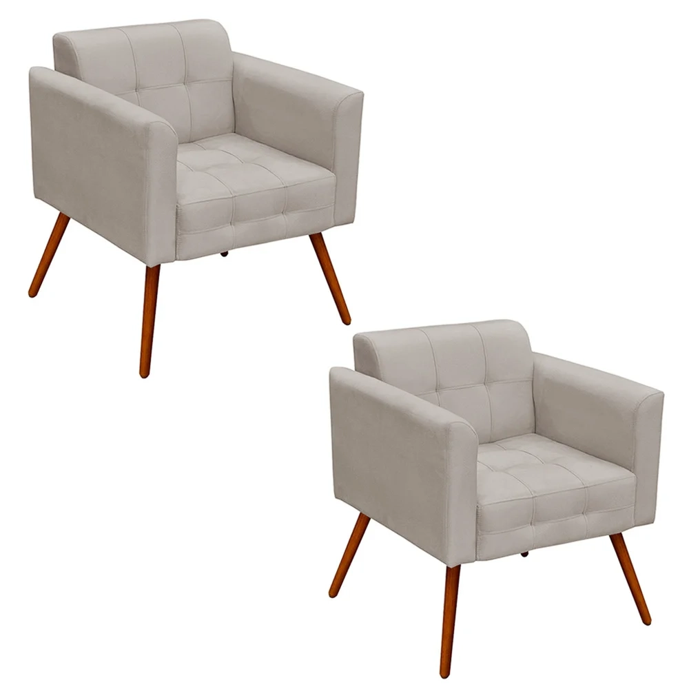 Kit 2 Poltronas Decorativas Pés Palito Ana Suede Bege - Ibiza