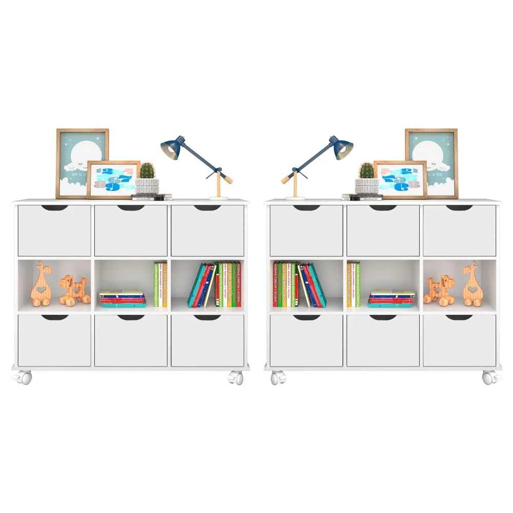 Kit 2 Nichos Organizadores com Rodízios Toys 6 Gavetas Q01 Branco - Mpozenato
