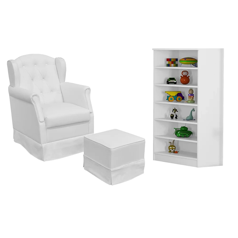 Poltrona de Amamentação Balanço com Puff Alice e Multiuso Bell Z39 Branco - Mpozenato