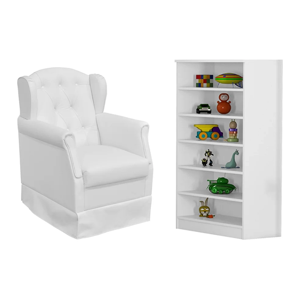 Poltrona de Amamentação Balanço Alice e Armário Multiuso Bell Z39 Branco - Mpozenato