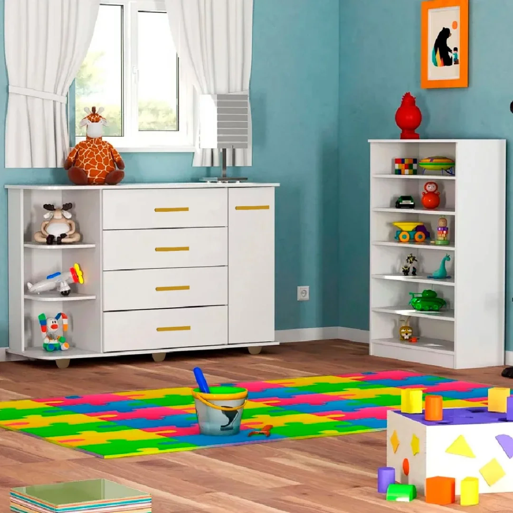 Cômoda com Cantoneira Laura e Armário Multiuso Bell Z39 Branco - Mpozenato